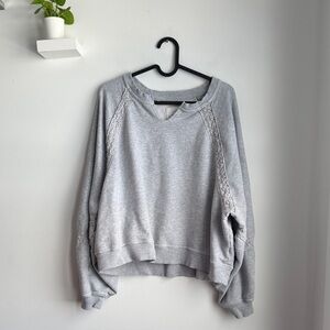Aerie Hey Crochet Gray Oversized Sweatshirt with Crochet Detail